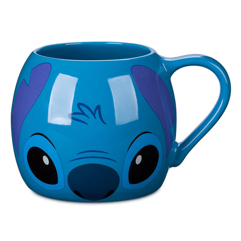 Disney Store Stitch taza frontal con rostro divertido, ideal para iniciar el día con café.