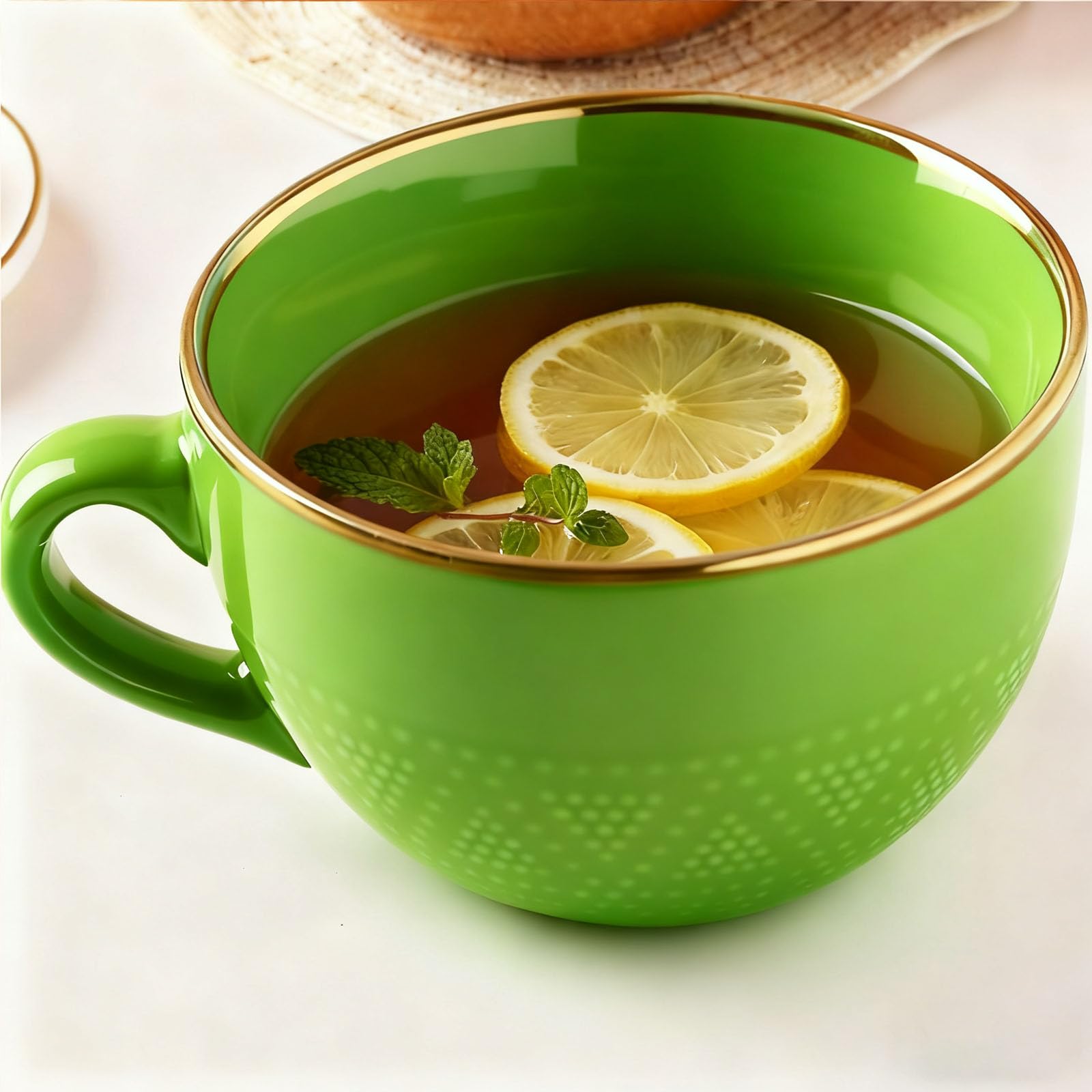 Taza Disoza grande de cerámica con asa ergonómica para café, ideal para mañanas.