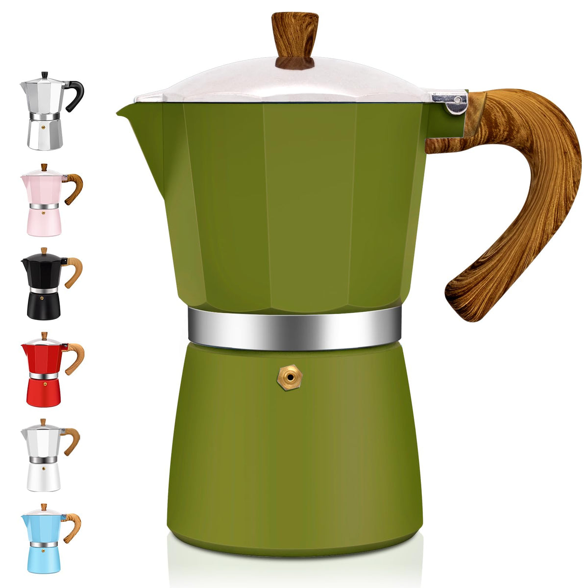 Cafetera moka italiana DITOSH vista frontal para espresso aromático en casa