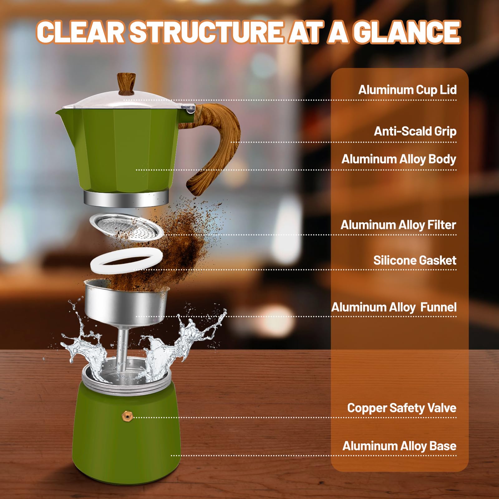 DITOSH cafetera moka italiana, mango ergonómico, cómodo para espresso rápido