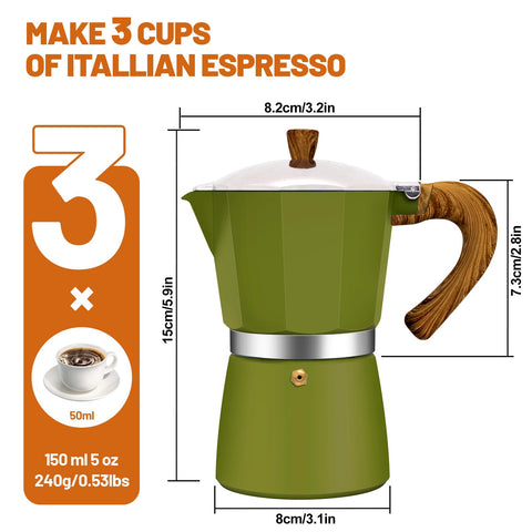 DITOSH cafetera moka italiana, vista de la tapa, diseño seguro para verter