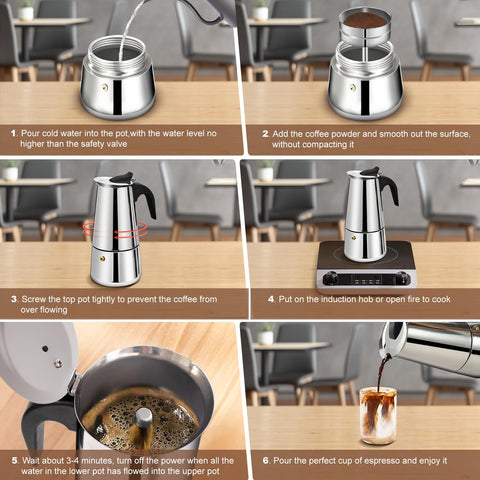 Cafetera moka DITOSH genera espresso aromático en minutos.