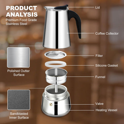DITOSH cafetera moka tapa con rosca precisa, cierre hermético para mejor presión.