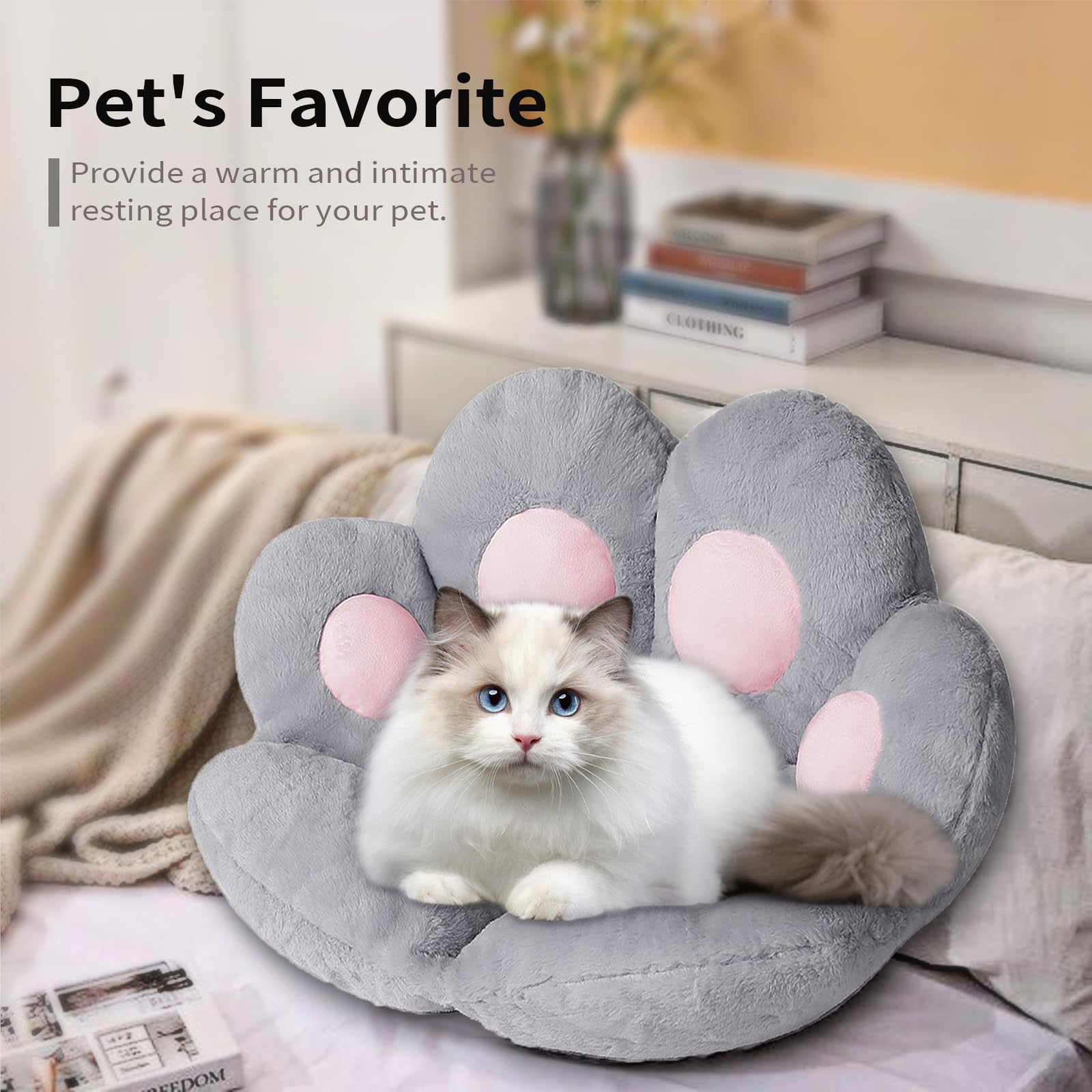 Ditucu almohadón pata-gato-gris acabado gris suave, diseño adorable.