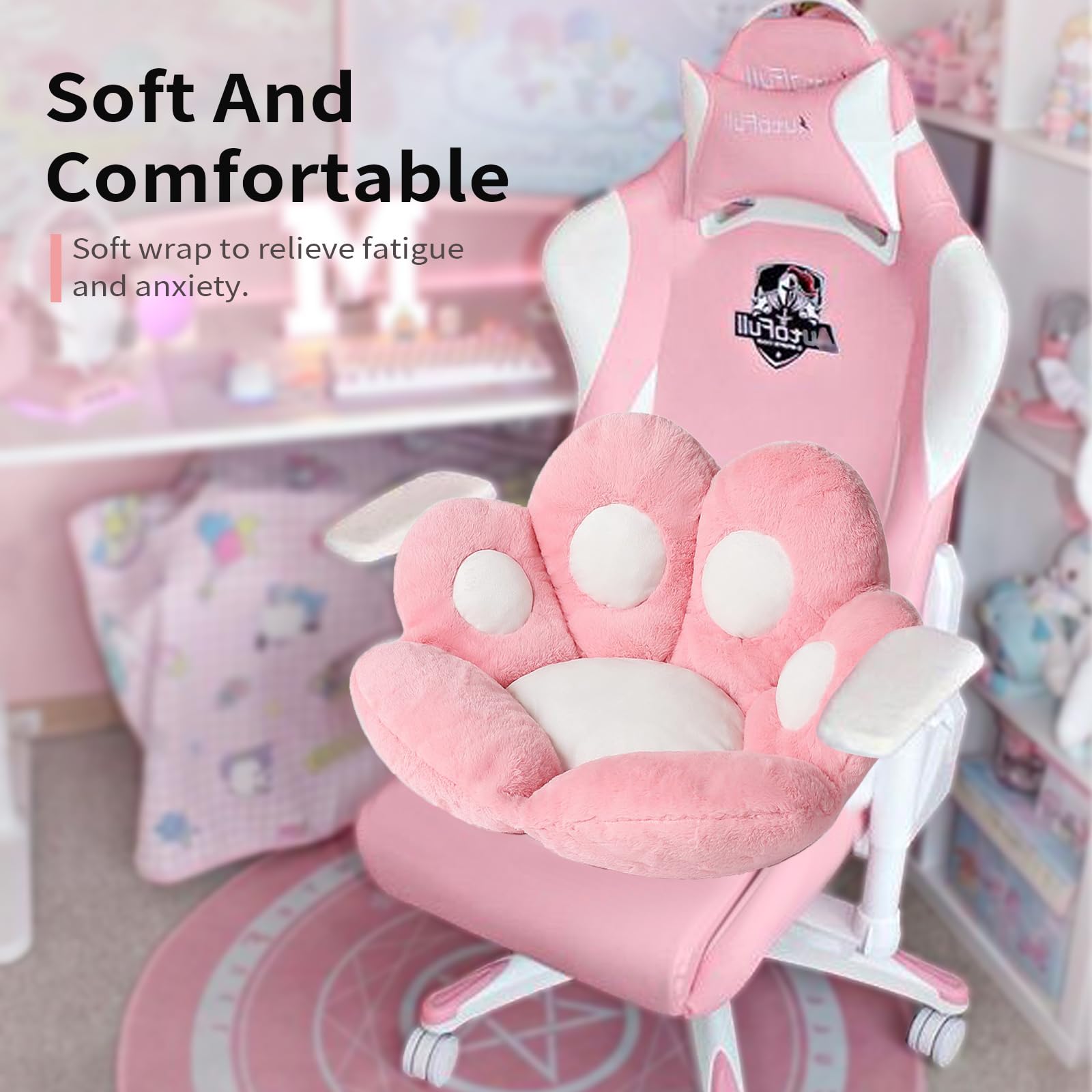 Textura peluche suave de Ditucu cojin huellita gato rosa, tacto agradable