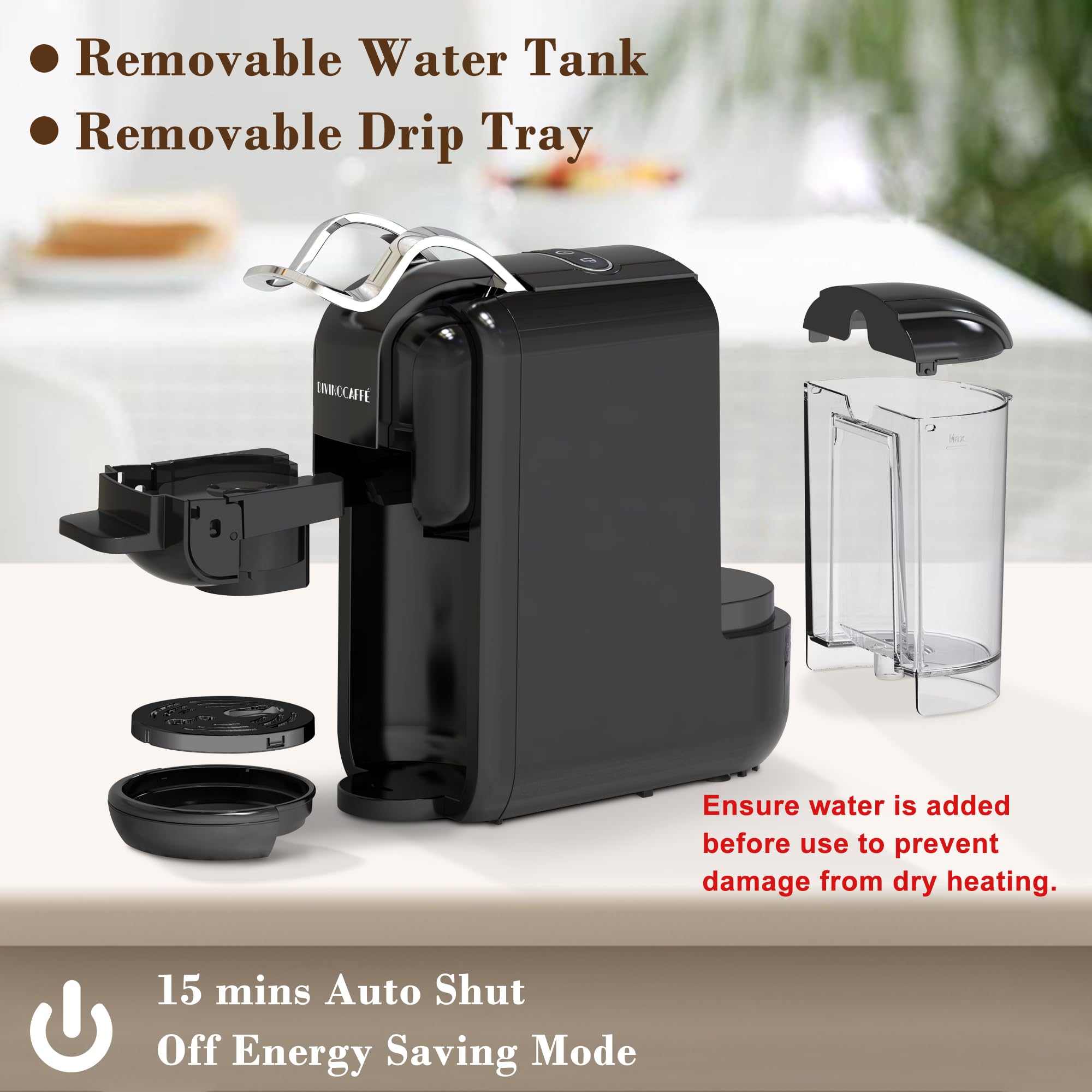 Divinocaffé tanque de agua desmontable fácil de llenar y limpiar