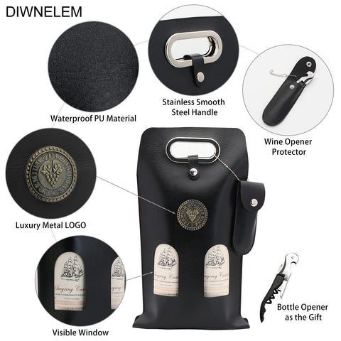 DIWNELEM bolsa vino cuero, abridor incluido para regalar
