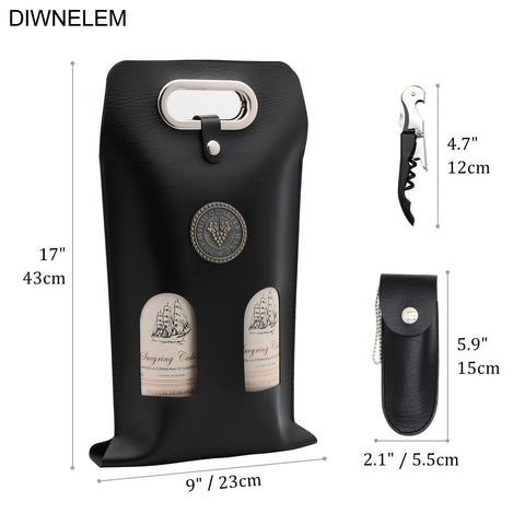 DIWNELEM bolsa vino cuero, apertura para dos botellas, práctico para degustaciones
