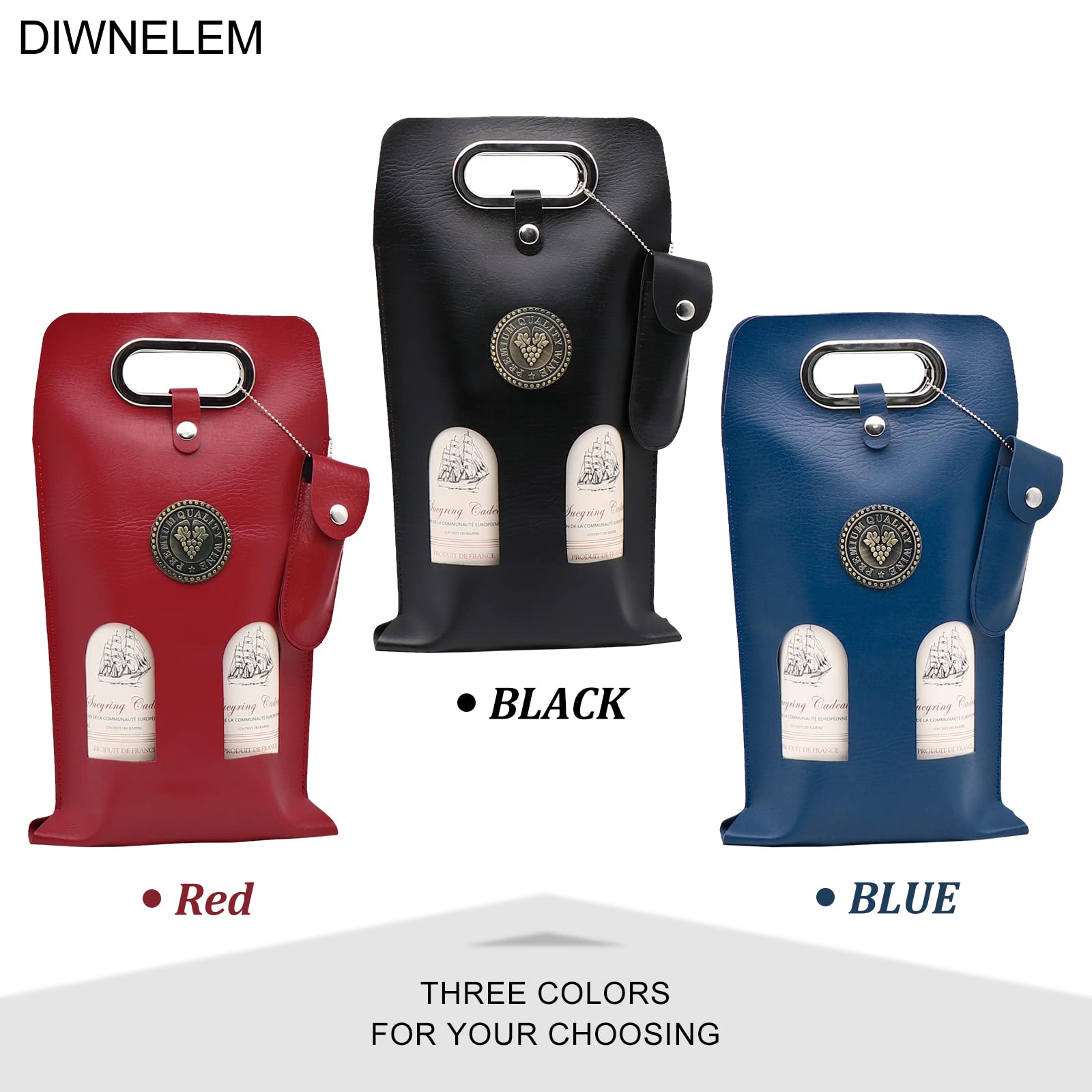 DIWNELEM bolsa vino cuero, logotipo de alta calidad y ventana visible