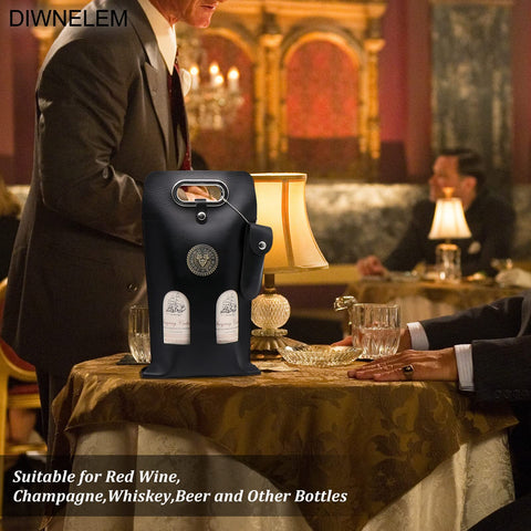 DIWNELEM bolsa vino cuero, regalo compacto con abridor incluido