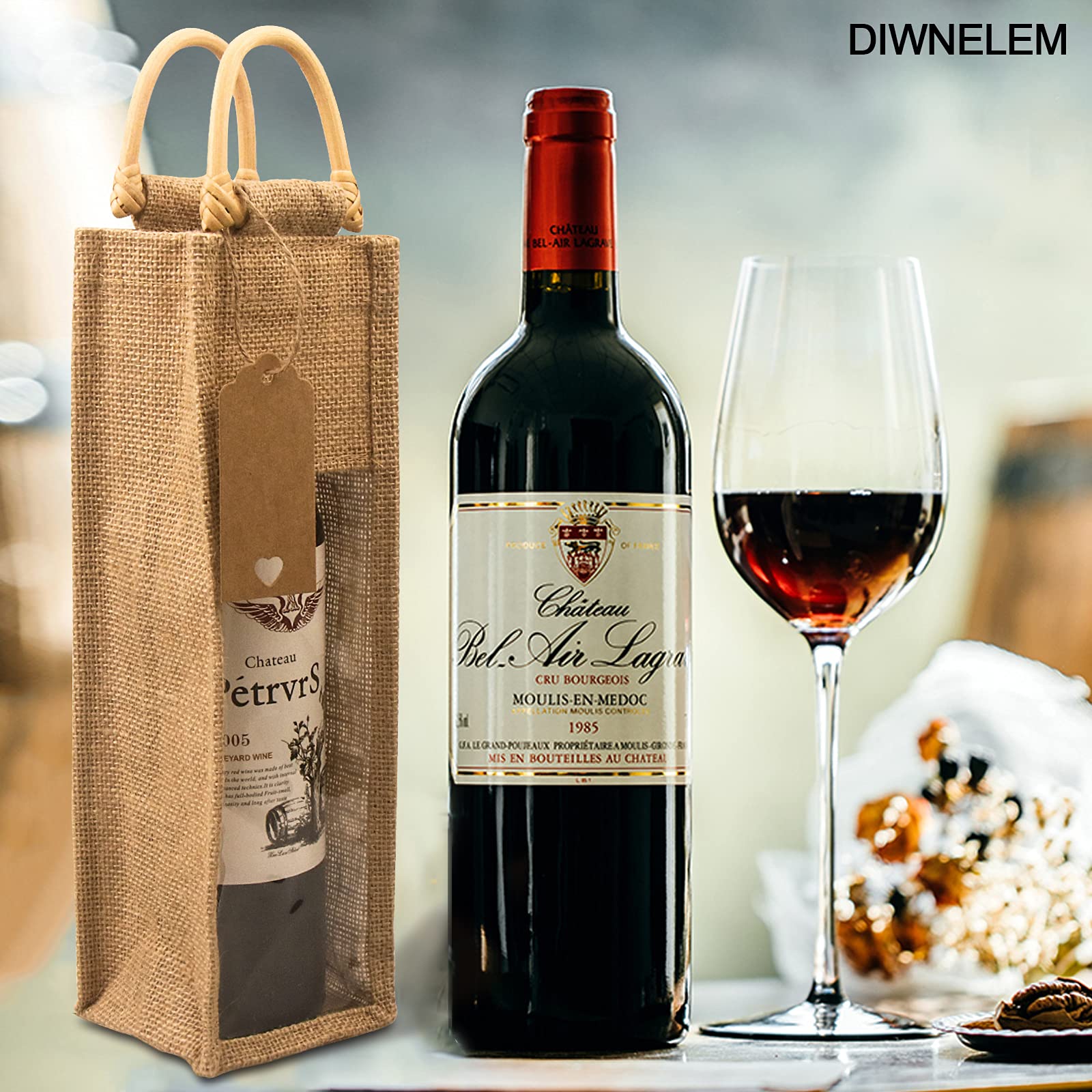 DIWNELEM: bolsas de yute duraderas para regalos de vino, lavables