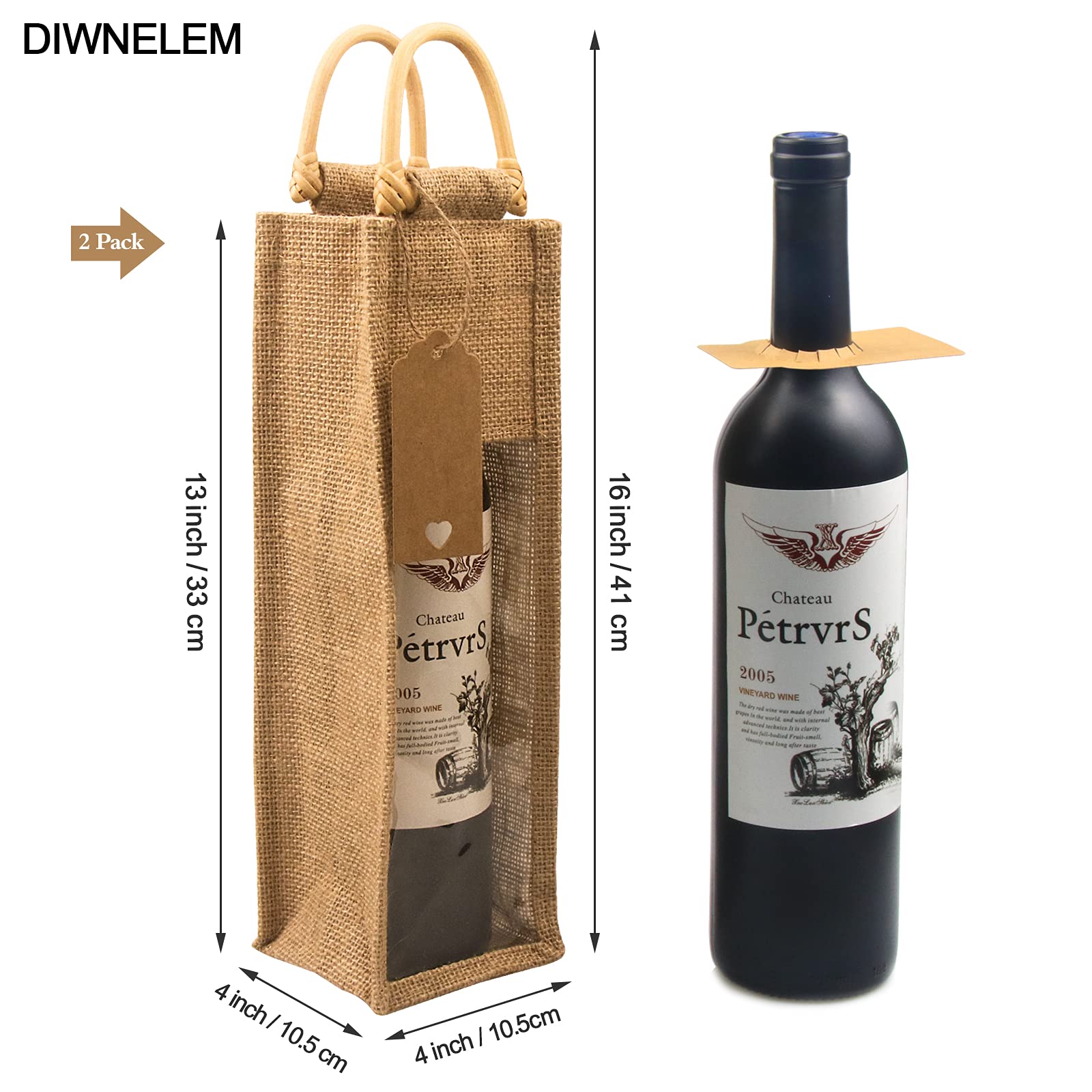 DIWNELEM: bolsa de vino de yute con mango de madera para transportar fácilmente