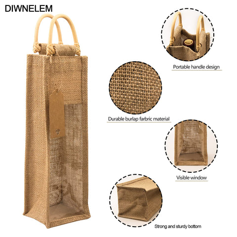 DIWNELEM: bolsa reutilizable de yute con ventana y etiquetas para regalo elegante