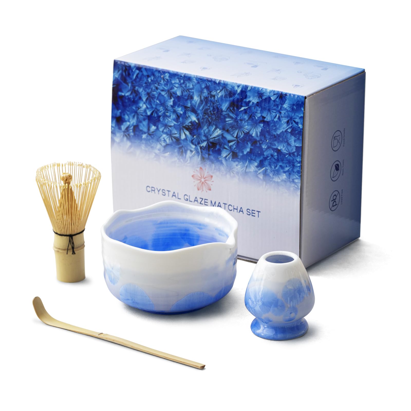 DIWU tazón de cerámica con cristal floral para el ritual de matcha