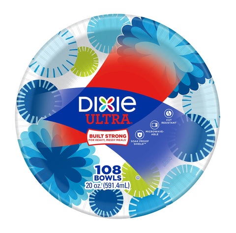 Dixie Ultra tazón 20 oz visto de frente, resistente y apto para microondas