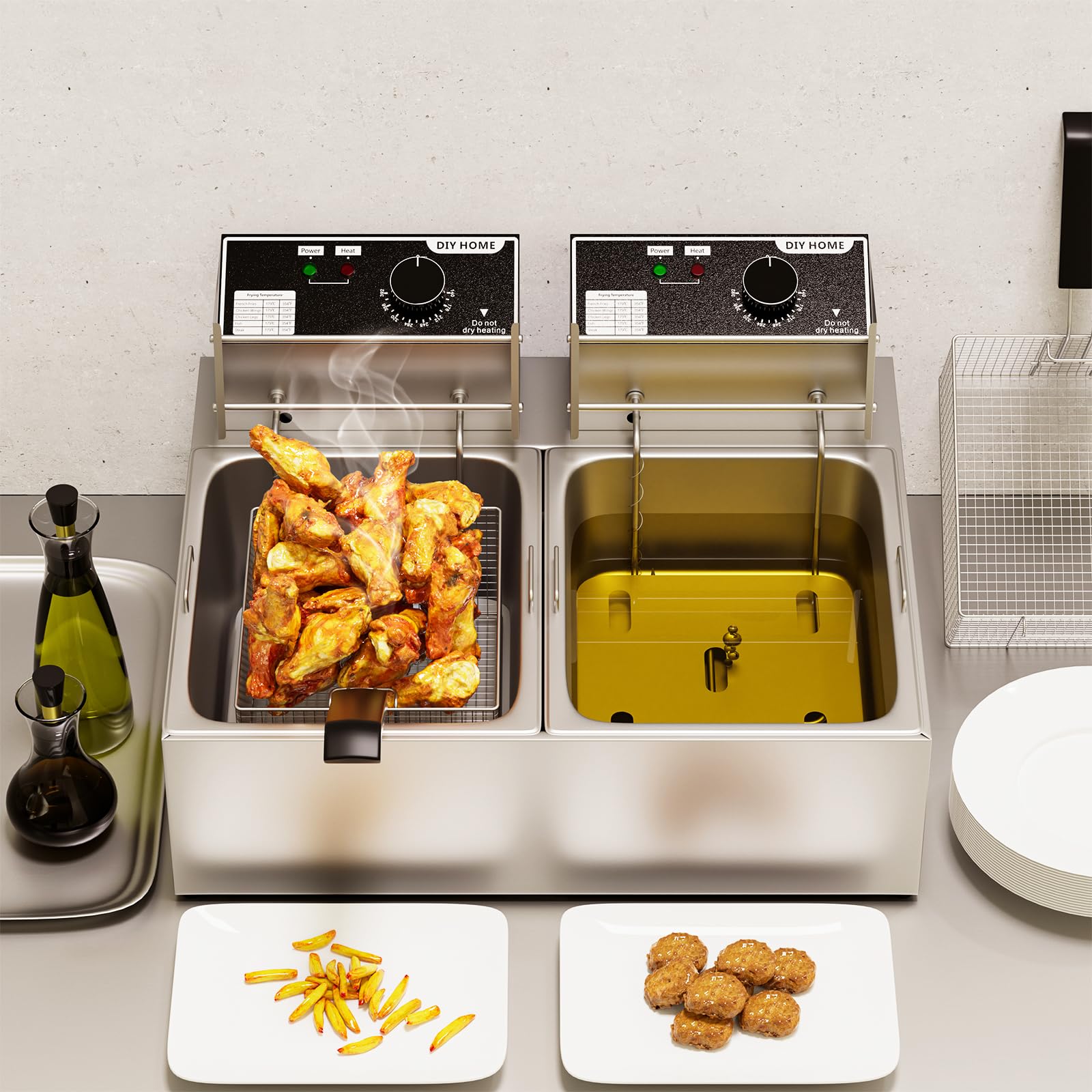 Freidora DIY HOME con dos cestas de 6.35QT para cocción por lotes