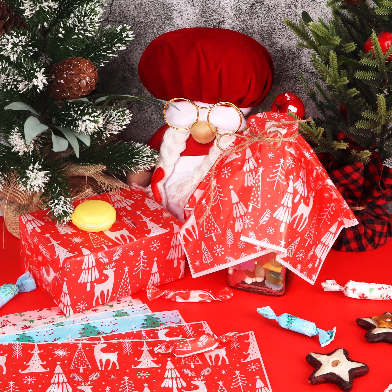 DIYASY papel encerado navideño con árboles, ideal para presentar postres.