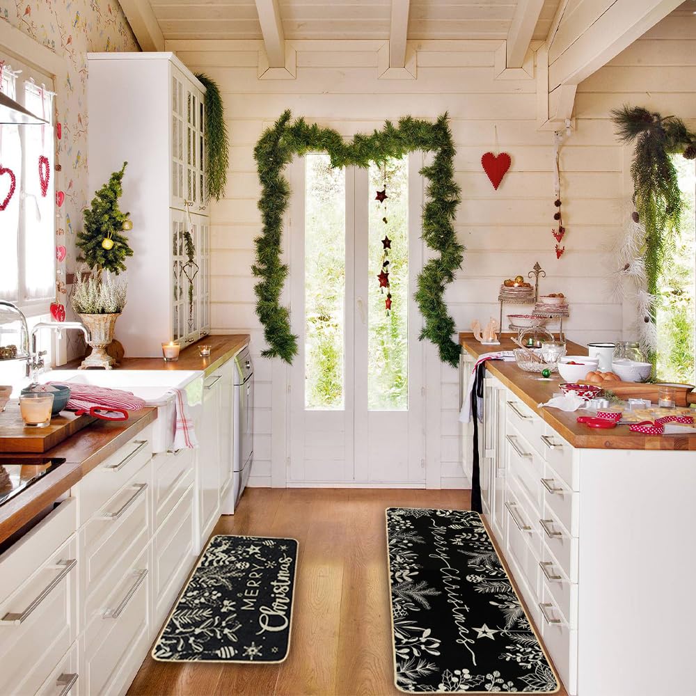 DIYDEC Alfombra grande de Navidad para cocina, añade presencia festiva y confort.