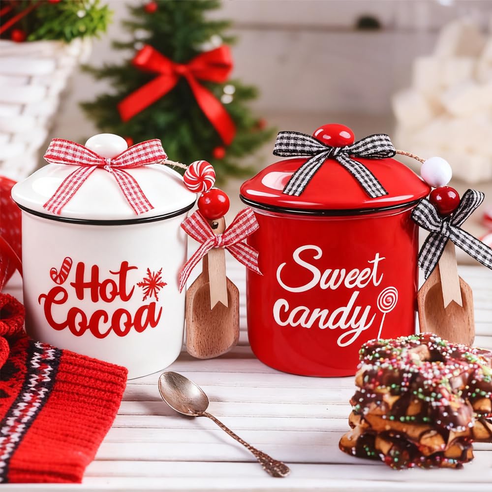 DIYDEC tarro cerámico navideño cacao, ideal para chocolate caliente y ambiente festivo