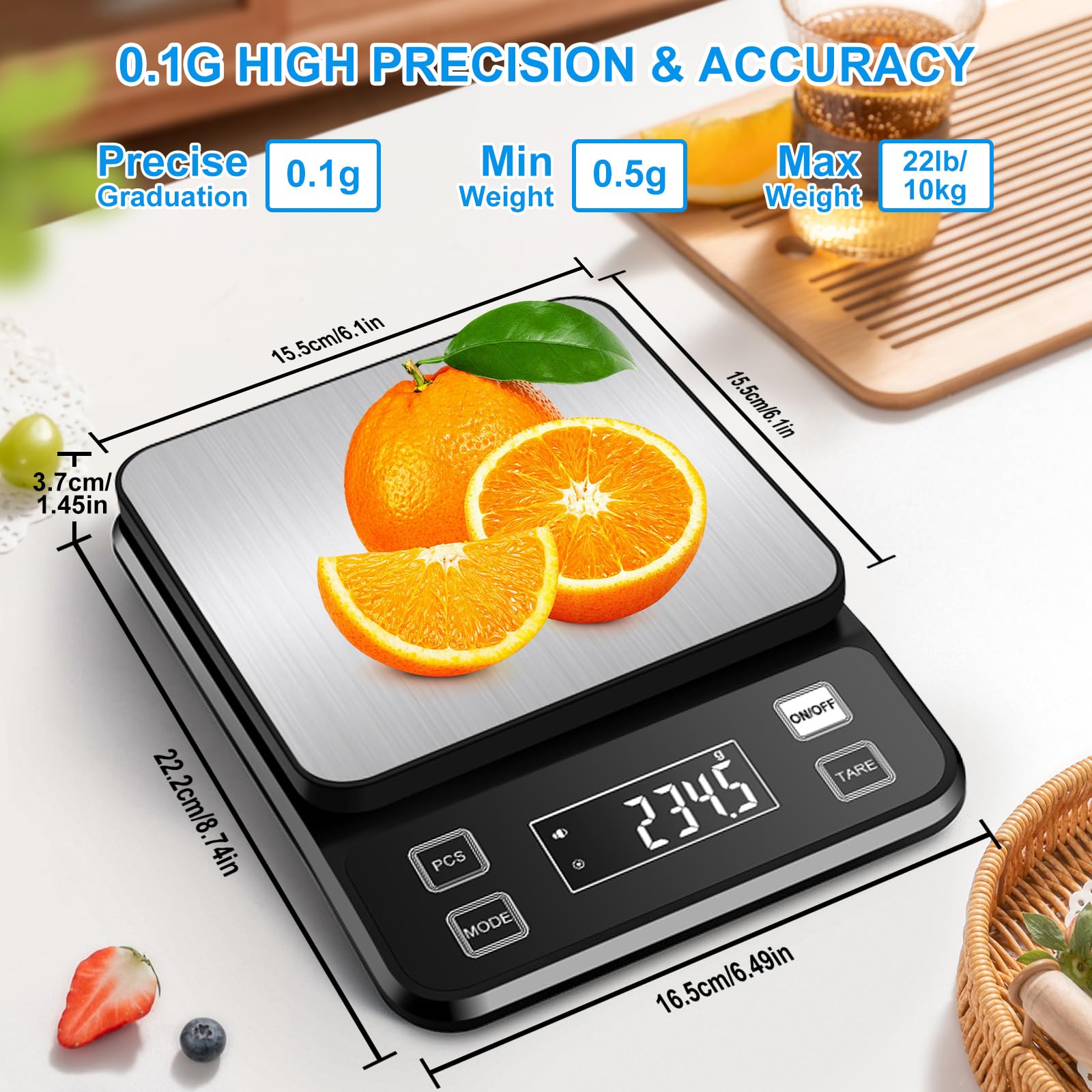 Diyife precisión 0,1 g y 22 lb para masas pequeñas y grandes.