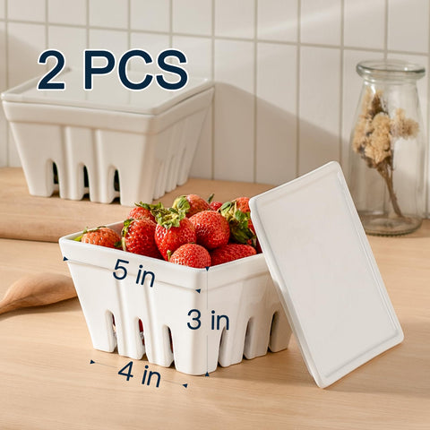 Canasta cerámica blanca Dizada para frutas con tapas, ideal para ordenar la encimera.