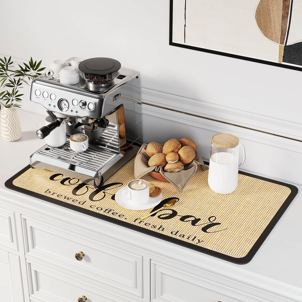 Alfombrilla DK177 para café en encimera, absorbe derrames y protege la superficie.