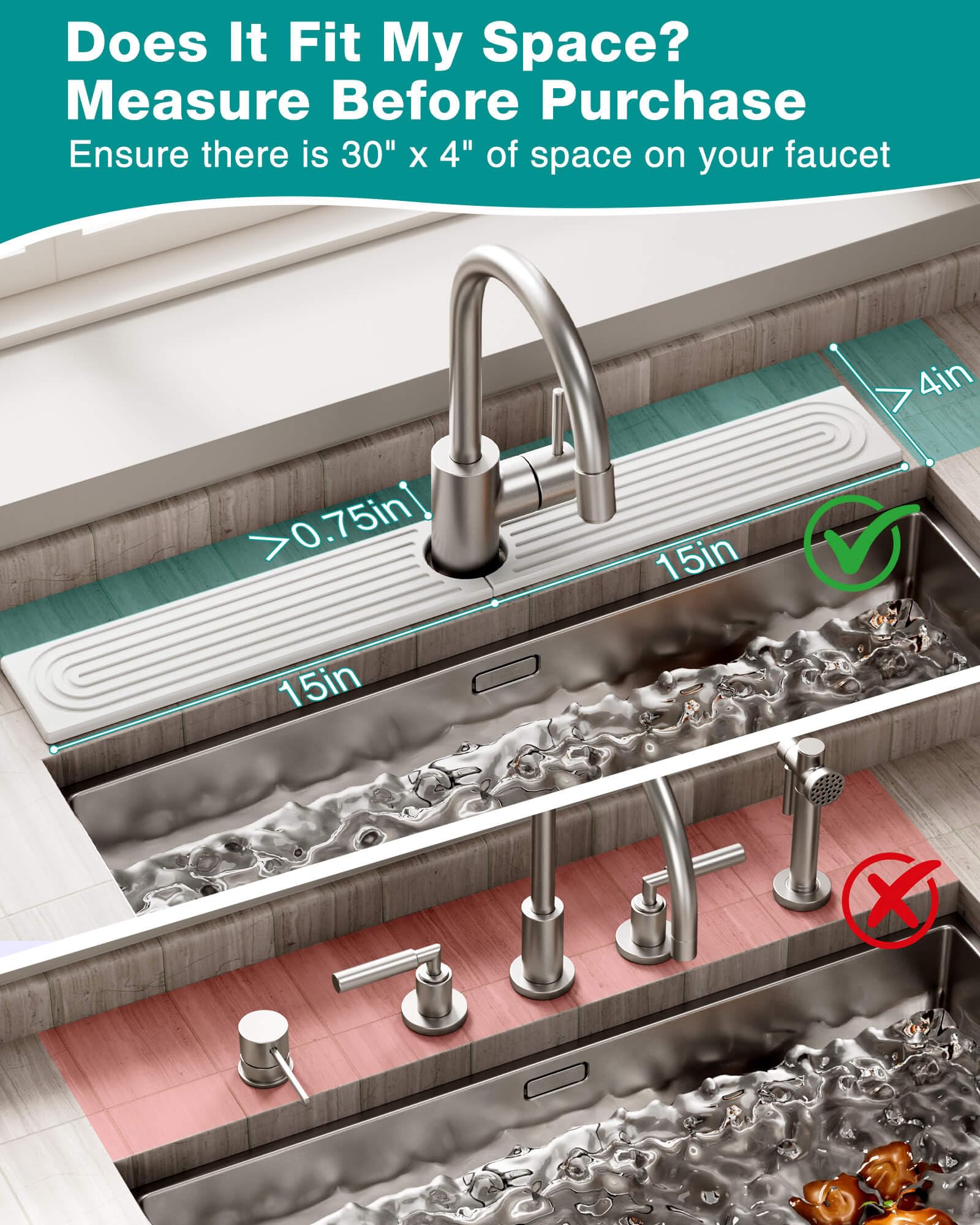 DK177 alfombrilla de piedra organizador lavabo, organiza jabones y accesorios junto al fregadero.