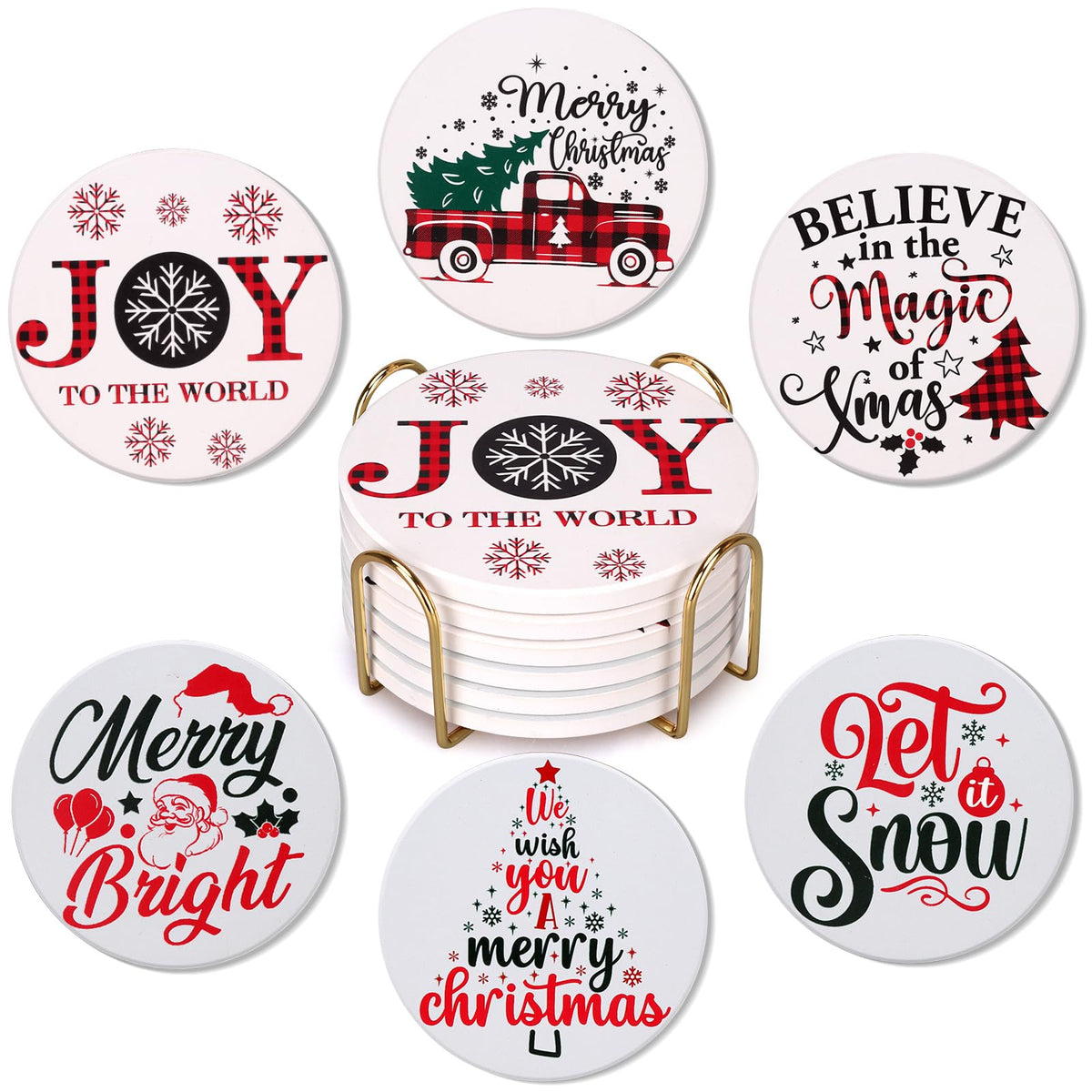Dksyee posavasos cerámicos navideños con porta-oro para proteger la mesa.