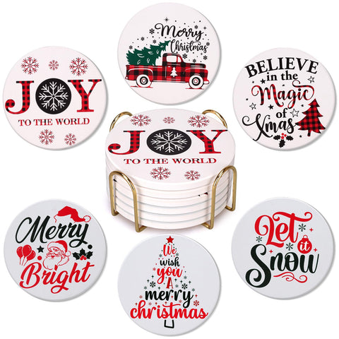 Dksyee posavasos cerámicos navideños con porta-oro para proteger la mesa.