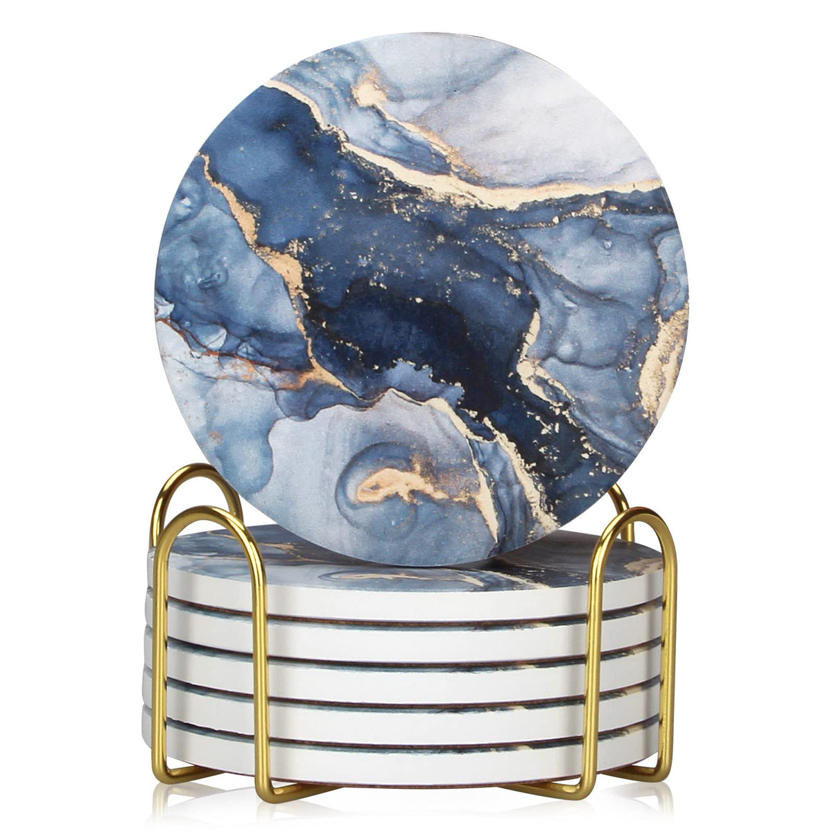 Dksyee posavasos conjunto 6 azul marino marmol ceramico redondo para proteger superficies