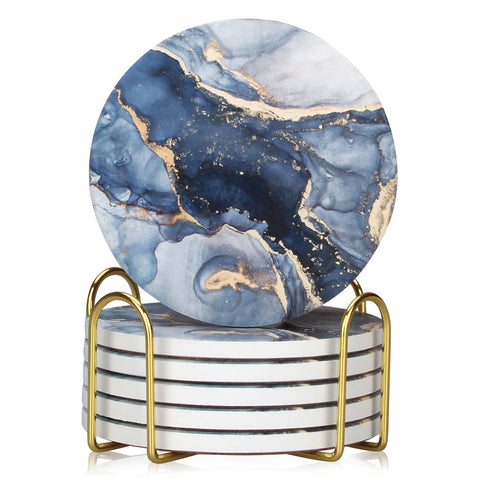 Dksyee posavasos conjunto 6 azul marino marmol ceramico redondo para proteger superficies