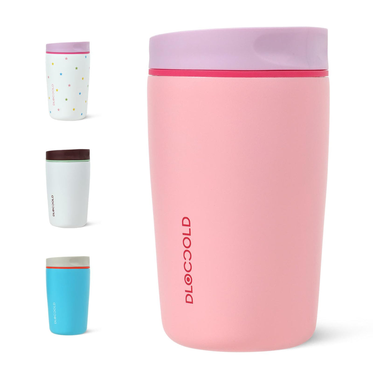 DLOCCOLD tumbler 12oz frente, compacto para llevar en el bolso.