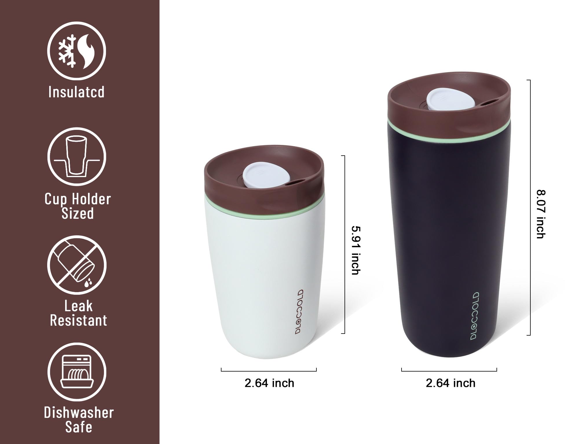 DLOCCOLD tumbler, tapa deslizable con cierre seguro para viajes.
