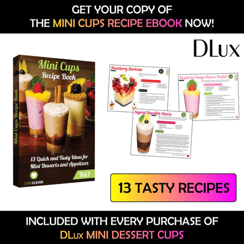 DLux copa para postres 3oz, clara y apta para mousses y capas.