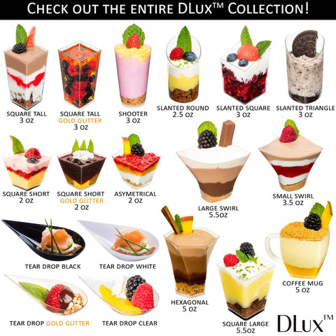DLux copas reciclables y apilables para ahorro de espacio.
