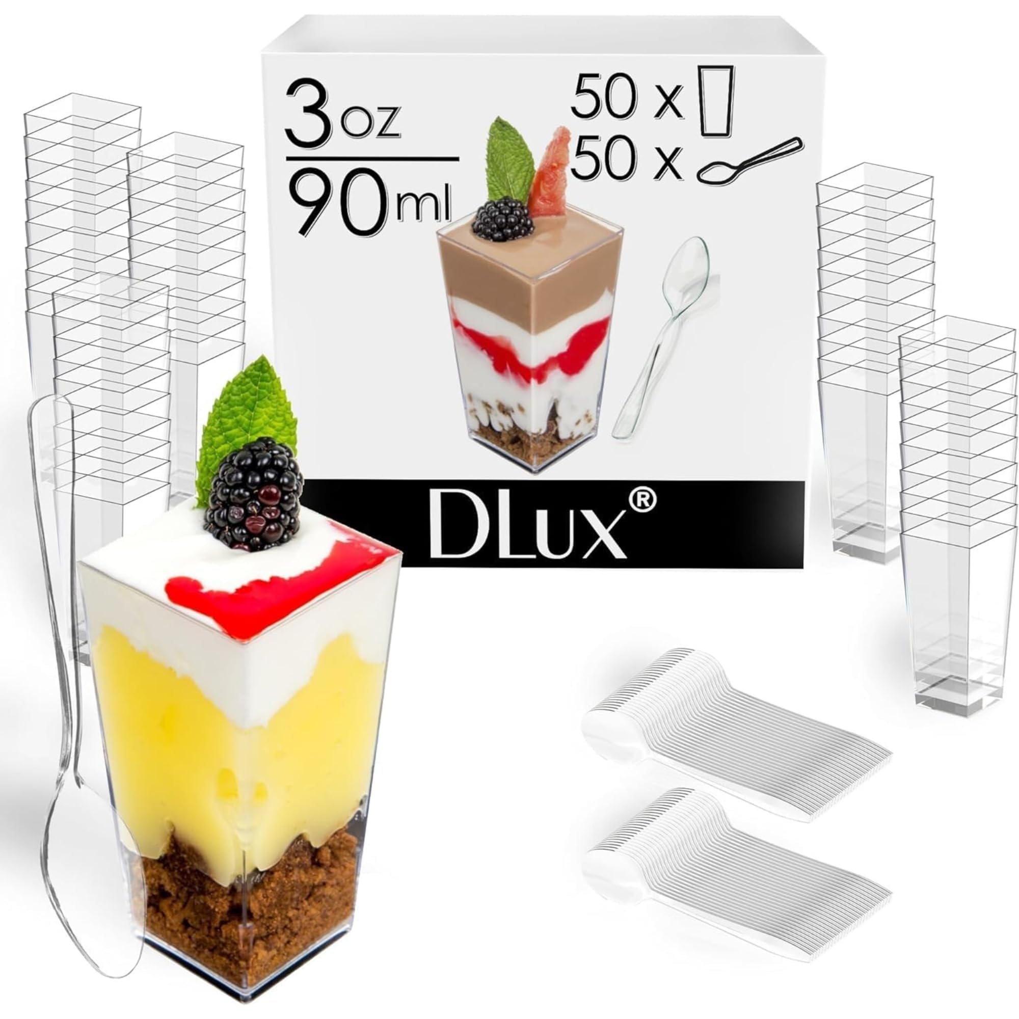 DLux cucharas incluidas para servir postres con facilidad.