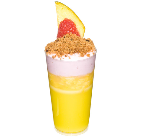 DLux mini copa 3oz transparente para degustaciones, ideal para postres y aperitivos.