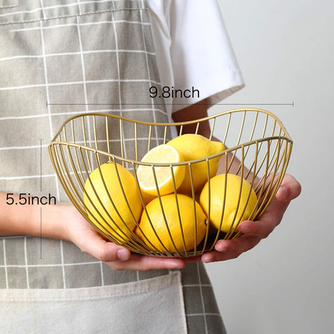 DMAR cesto frutario dorado ondulado, diseño distintivo para la cocina.