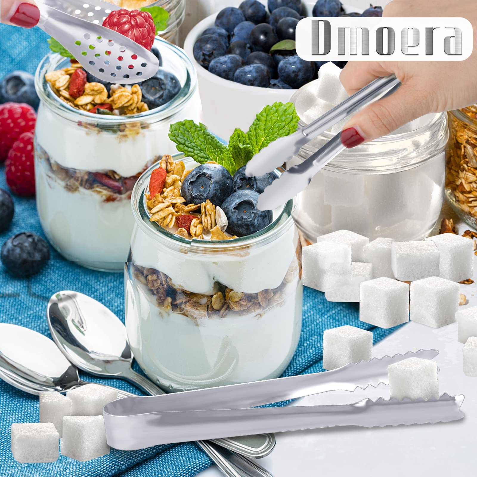 Pinzas Dmoera para ensaladas y frutas, servicio higiénico y ordenado.
