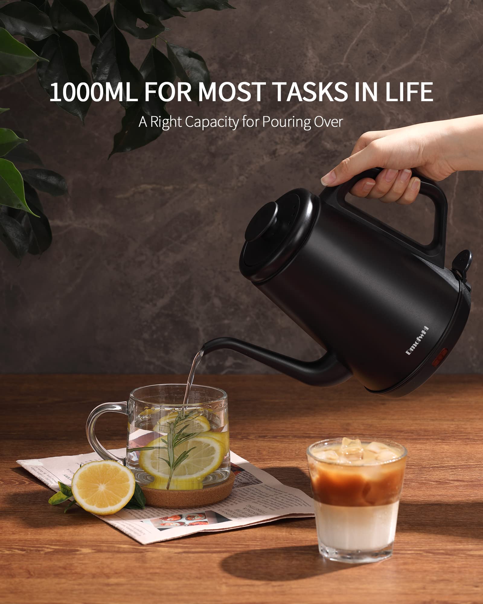 DmofwHi hervidor mate negro, diseño elegante y práctico en la cocina.