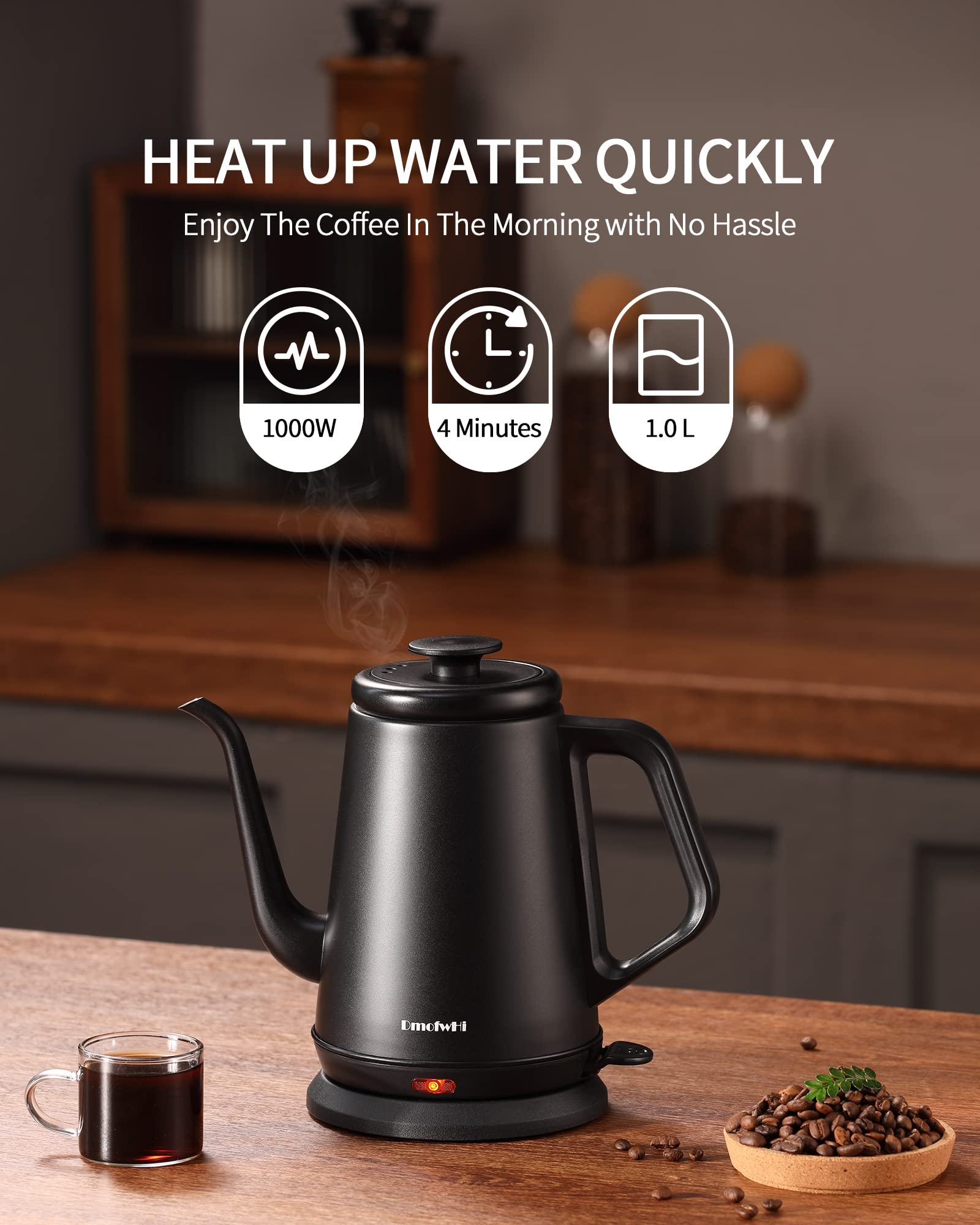 DmofwHi hervidor de 1000W que calienta rápido para café o té.
