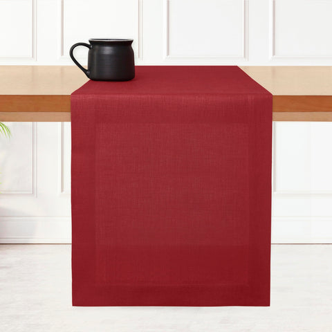 Mantel-lino rojo 14x36 de D'Moksha Homes, ideal para mesa diaria.