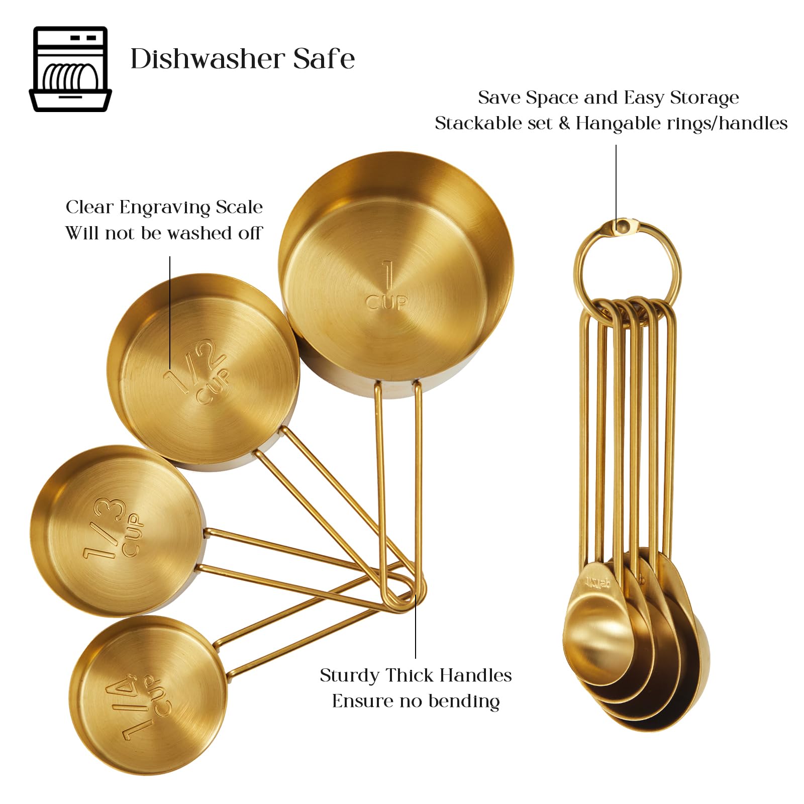 DN DECONATION diseño elegante dorado de borde suave en tazas y cucharas
