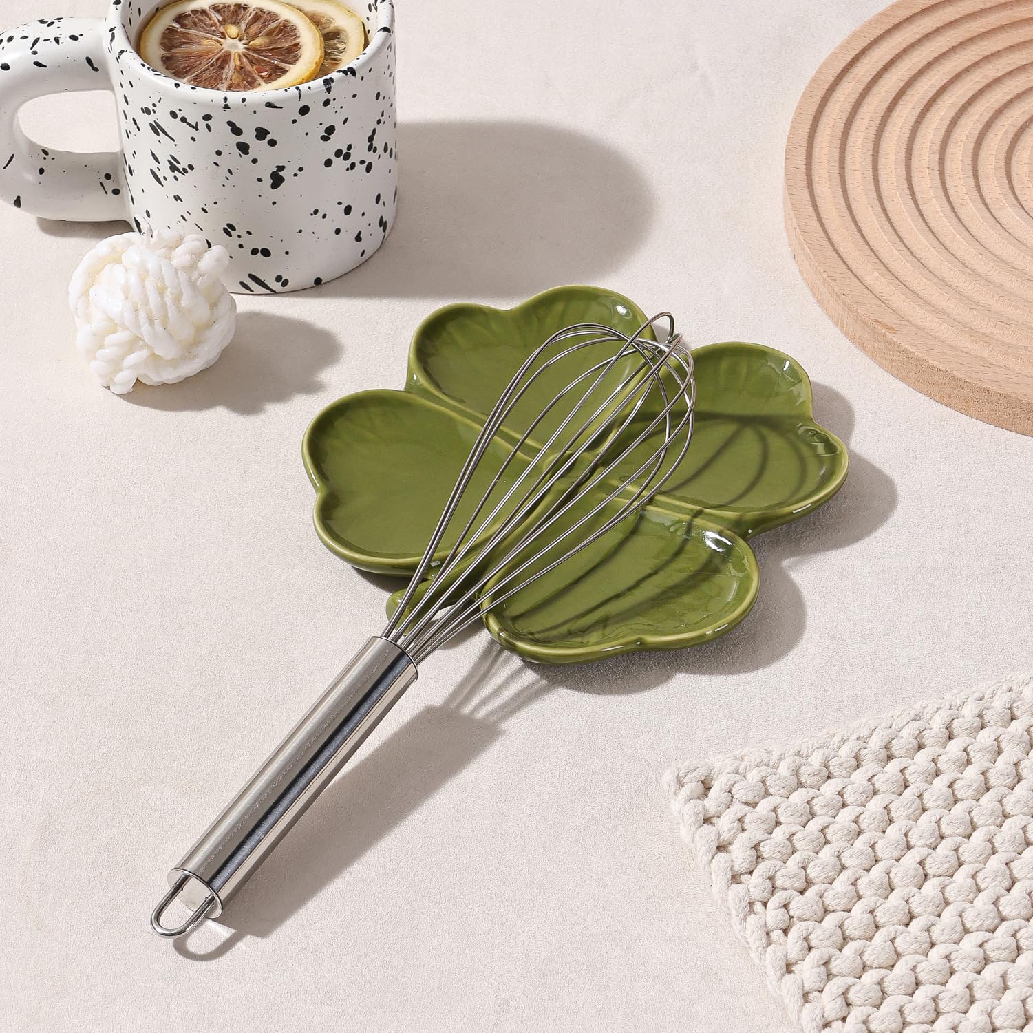 Dneuoir bandeja para cubiertos cerámico verde para cocina ordenada.