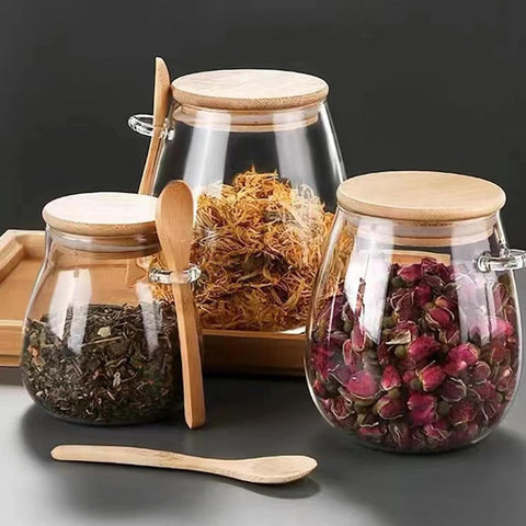 DNIENKGE jarrón de vidrio con cuchara incluida, ideal para porciones.