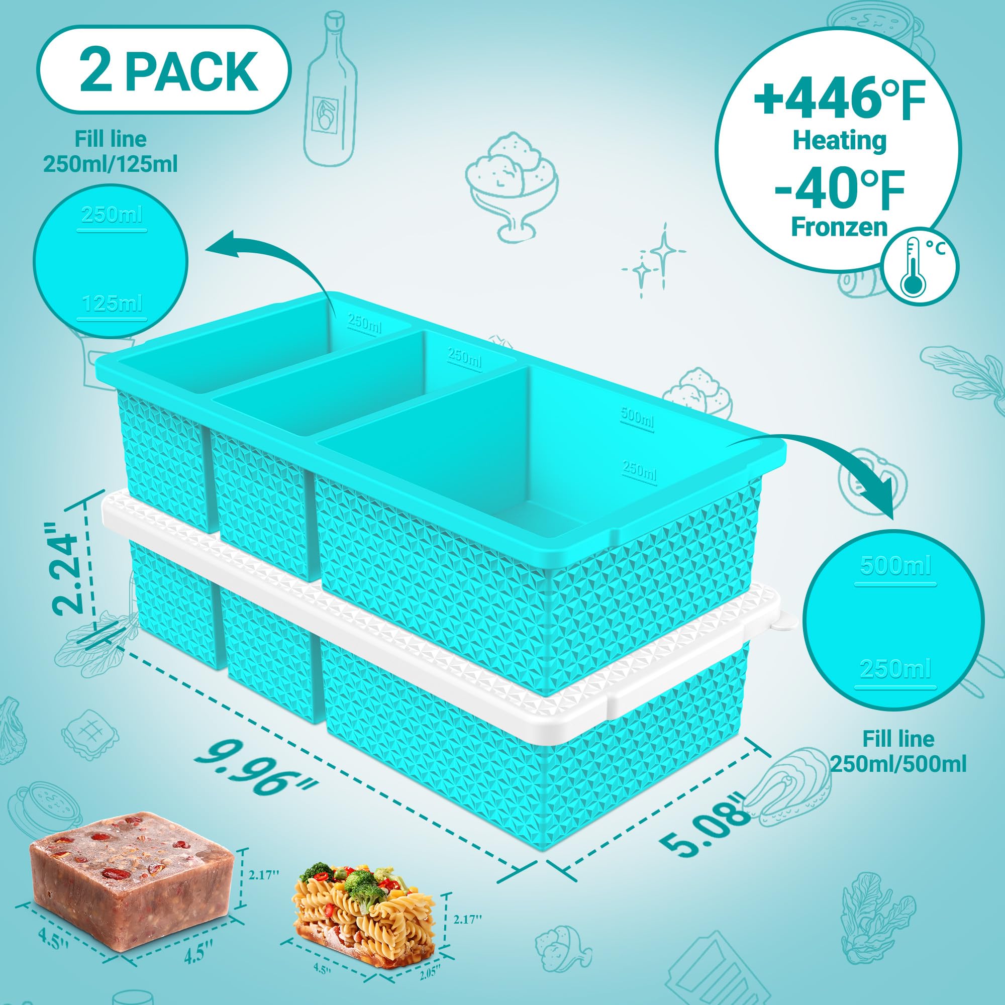 Doasuwish bandeja azul con tapa 500 ml, porciones para adultos.