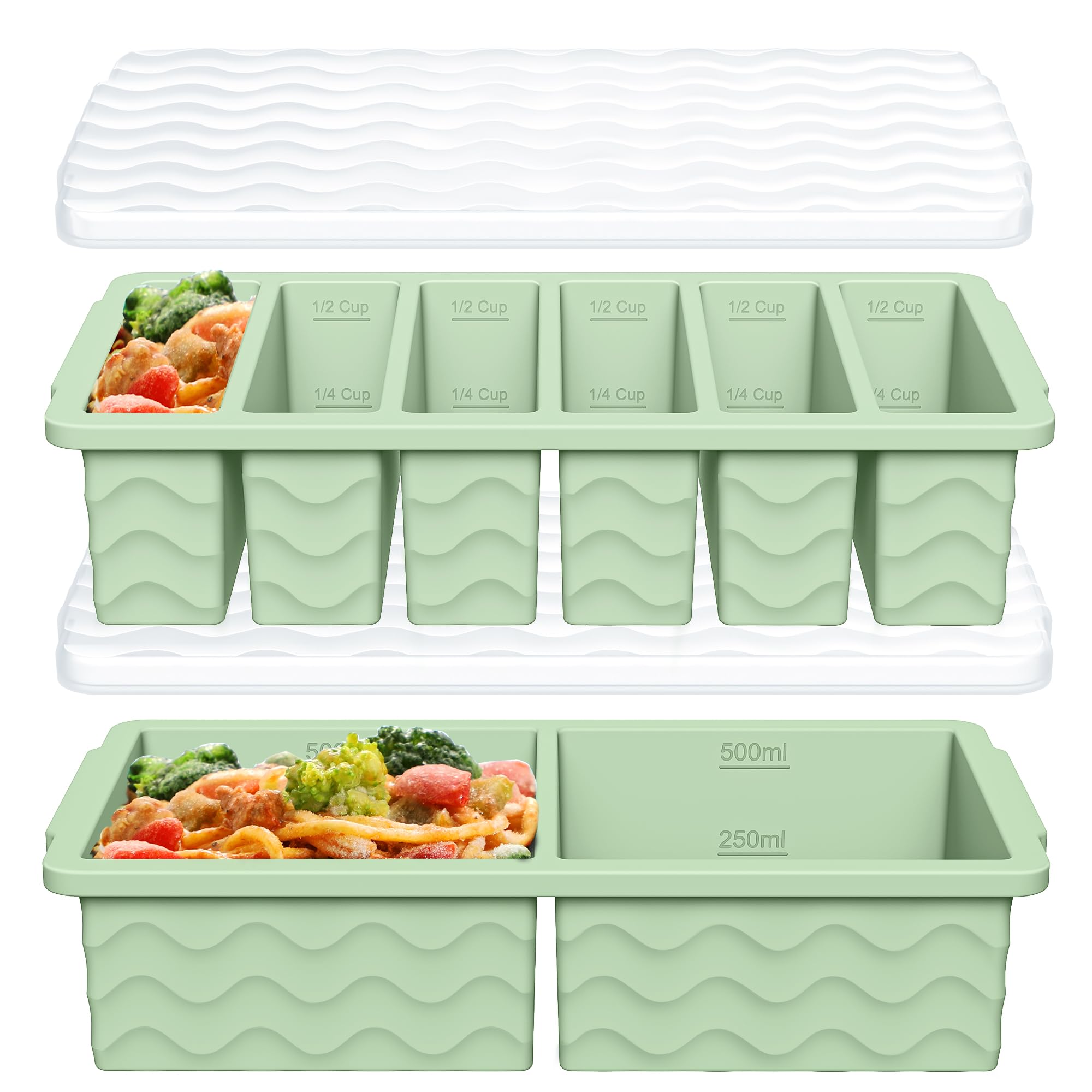 Doasuwish bandeja silicona congelador tapa grande 500ml porciones claras.