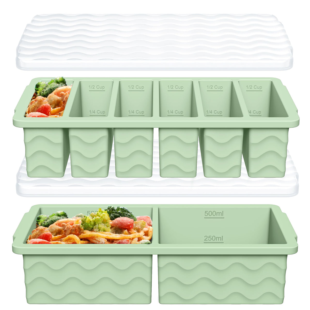 Doasuwish bandeja silicona congelador tapa grande 500ml porciones claras.