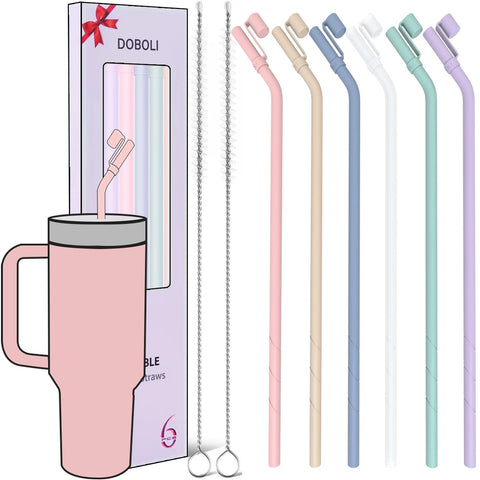 Pajilla de silicona Doboli de 13 pulgadas con tapa integrada para bebidas sin derrames.