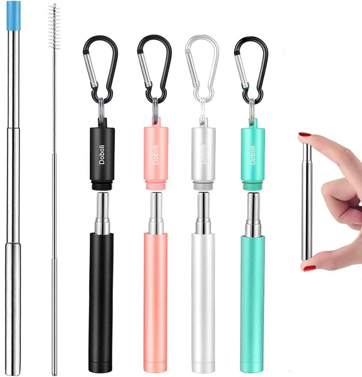 Doboli 4 pajillas metalicas reutilizables con estuche para viajar